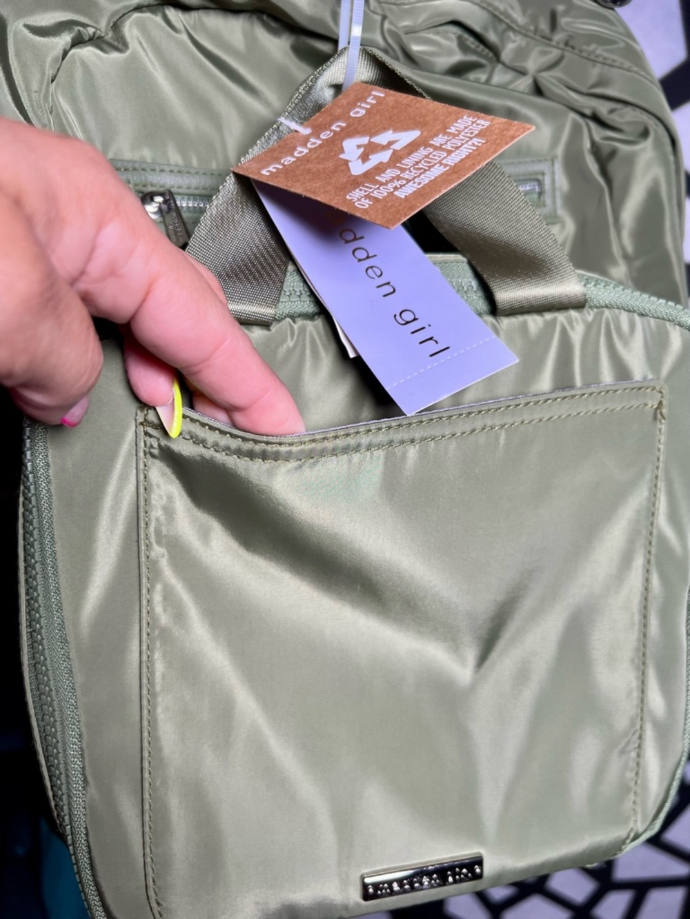 Madden Girl 2FER Unisex Nylon Olive Green Backpack, w/matching lunch tote. NWT - Picture 4 of 15